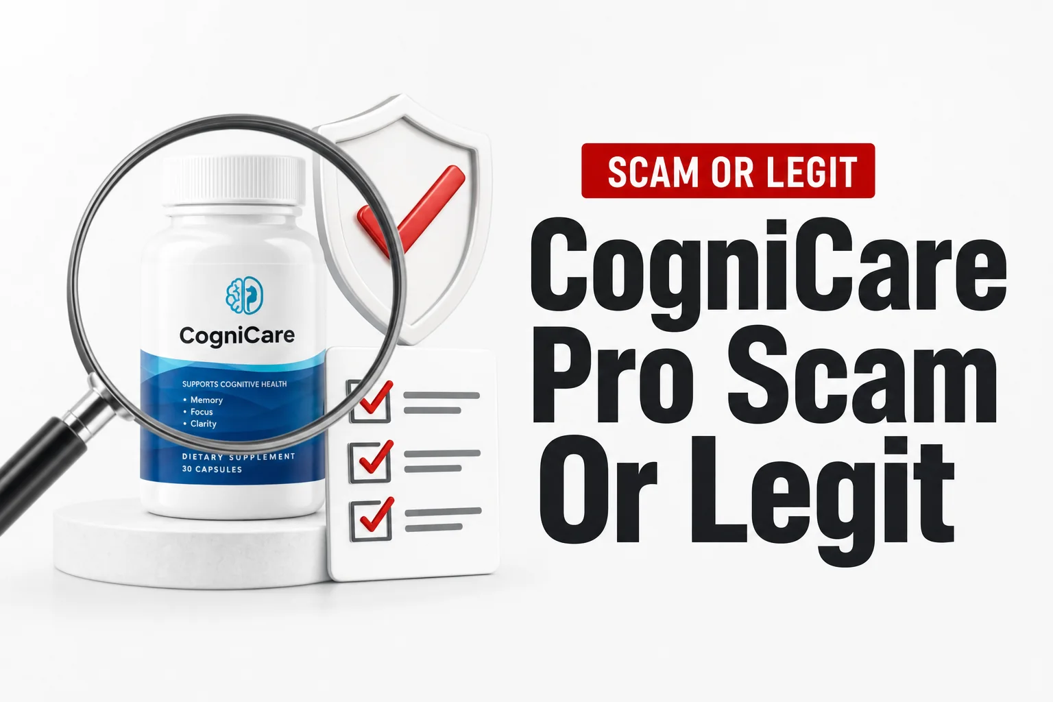 CogniCare Pro scam or legit review thumbnail with authentic product package and clear focus keyword headline